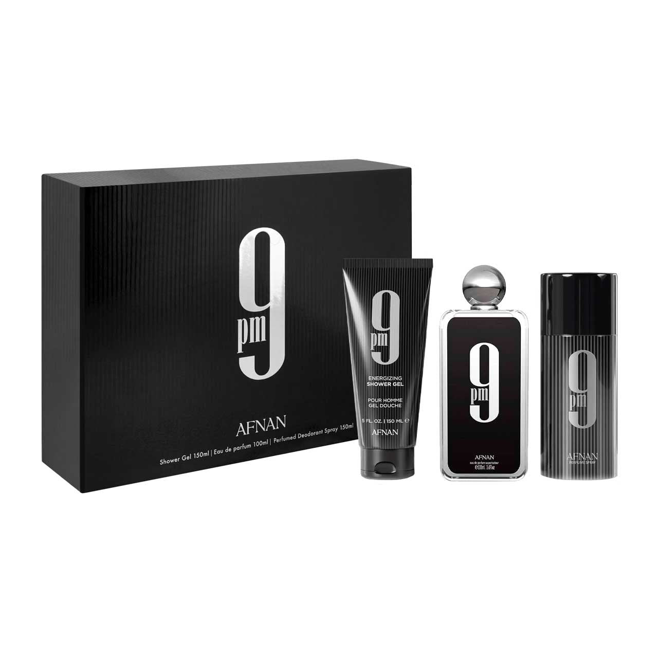 Afnan 9pm SET 3 Piezas Hombre EDP 100ml + Gel De Ducha 150ml + Desodorante 150ml