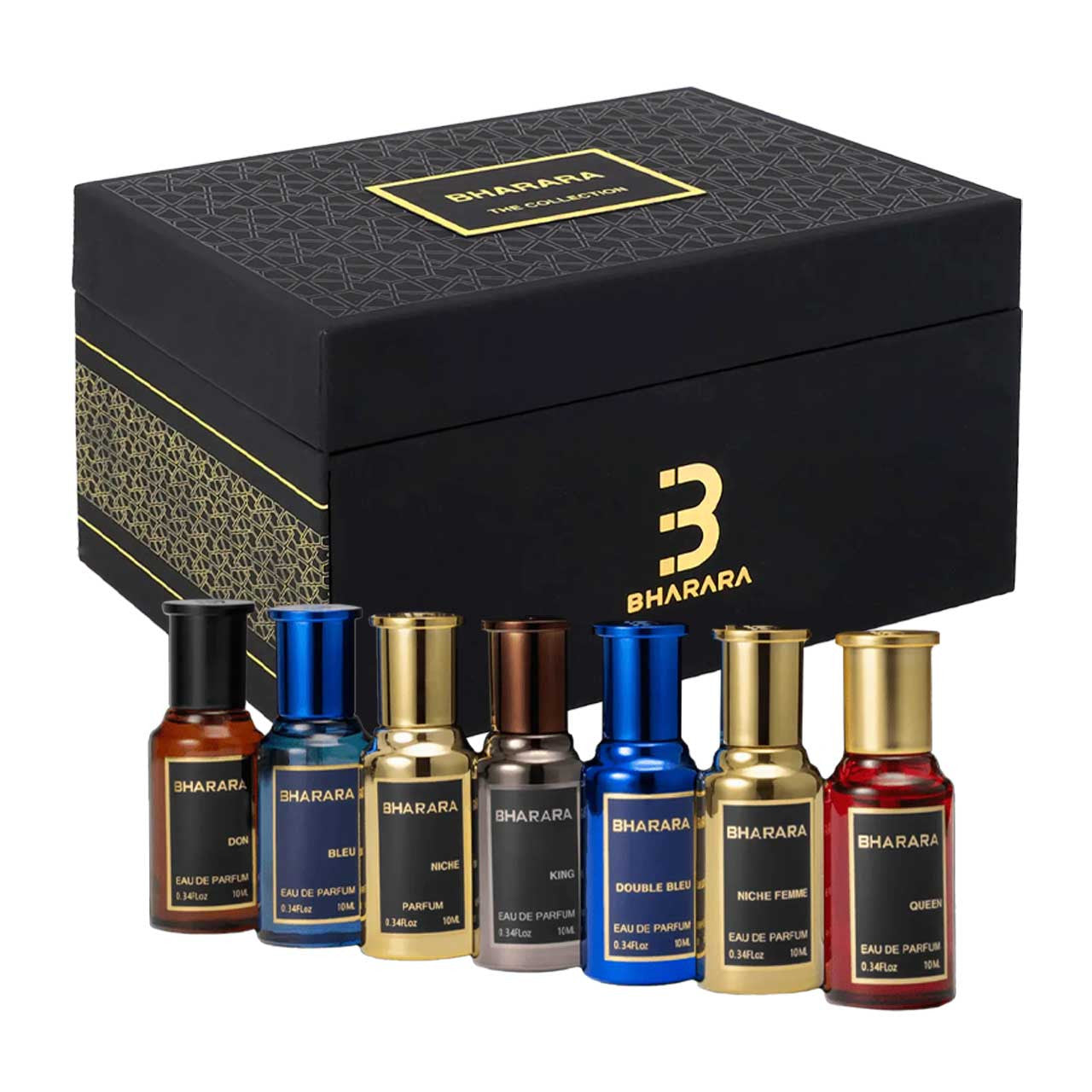 Bharara The Collection Mini Estuche 7 Piezas Hombre EDP 10ml King + EDP 10ml Double Bleu + EDP 10ml Bleu + EDP 10ml Don + EDP 10ml Niche Femme + EDP 10ml Niche + EDP 10ml Queen