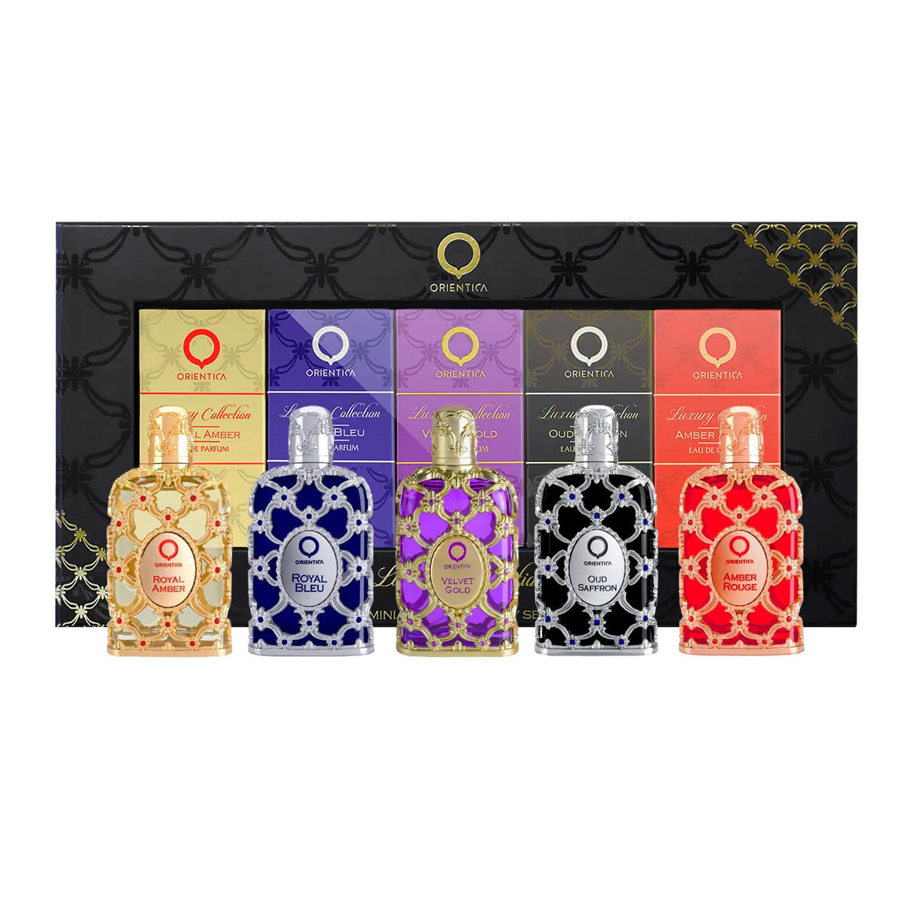 Luxury Collection Estuche 5 Piezas Unisex Amber Rouge EDP 7.5 ml + Oud Saffron EDP 7.5 ml + Velvet Gold EDP 7.5 ml + Royal Bleu 7.5 ml EDP + Royal Amber EDP 7.5 ml