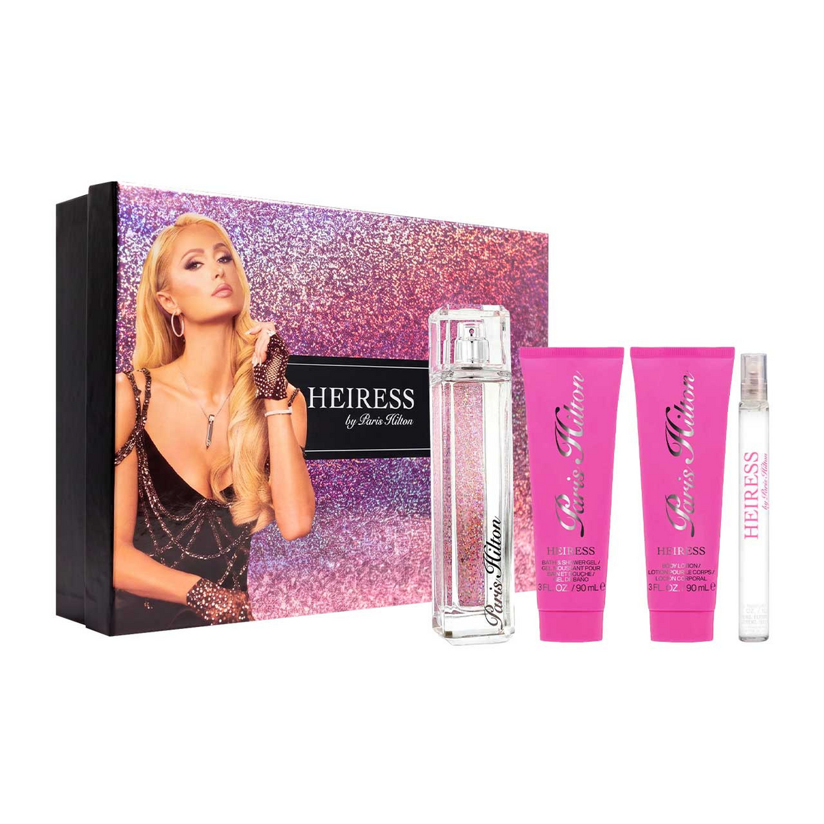 Heiress Paris Hilton Estuche 4 Piezas Eau de Parfum 100ml + Locion Corporal 90ml + Gel de Baño 90ml + Miniatura 10ml