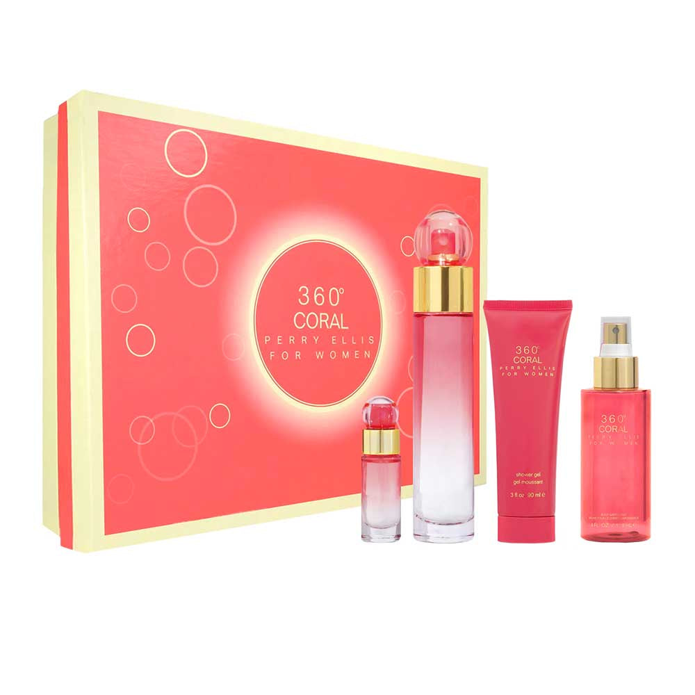 360 Coral Estuche 4 Piezas Dama Eau de Parfum 100ml + BODY MIST 118ml + Gel de Baño 90ml + Miniatura 7.5ml