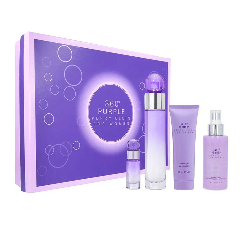360 Purple Estuche 4 Piezas Dama Eau de Parfum 100ml + Locion Corporal 90ml + Gel de Baño 90ml + Miniatura 7.5ml