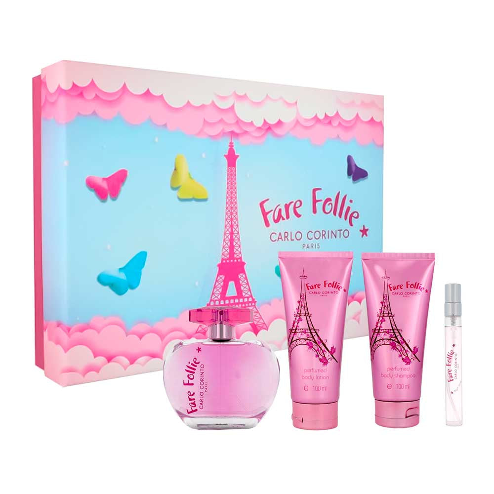 Fare Follie Estuche 4 Piezas Dama Eau de Toilette 100ml + Gel de baño 100ml + Locion Corporal 100ml