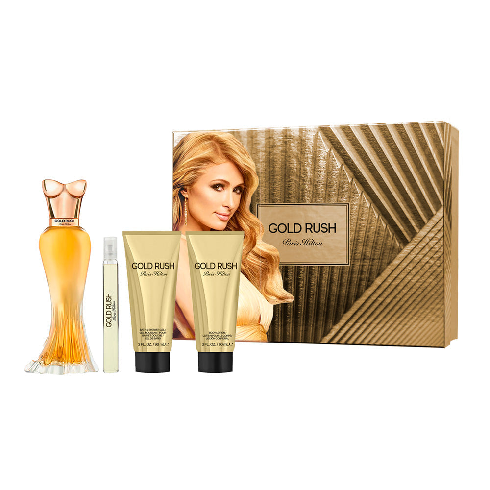 Gold Rush Estuche 4 Piezas Dama by Paris Hilton Eau de Parfum 100ml + Locion Corporal 90ml + Gel de Baño 90ml + Miniatura 10ml