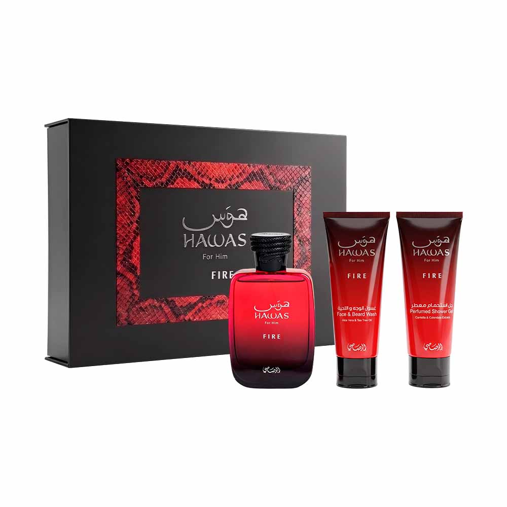 Hawas Fire Estuche 3 Piezas Unisex Eau de Parfum 100ml + Limpiador Rostro y Barba 100ml + Gel de baño 100ml